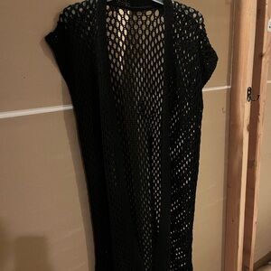 Black and maroon Open Knit Cardigan